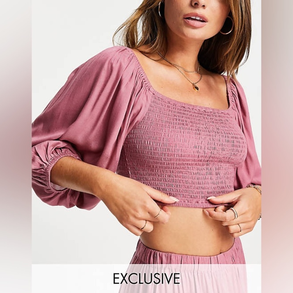 Set Midi Skirt + Crop Top with balloon sleeves